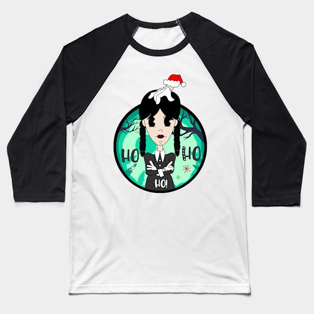 Wednesday Addams X-mas Baseball T-Shirt by Teesbyhugo